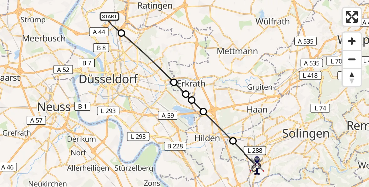 Flugroute Polizeihubschrauber Düsseldorf Flughafen - Solingen, 13 Mai 2026, 20:28