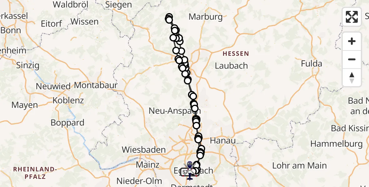 Flugroute Polizeihubschrauber Flughafen Frankfurt-Egelsbach - Flughafen Frankfurt-Egelsbach, 13 Mai 2026, 20:38