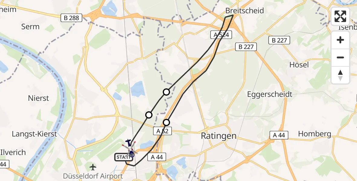 Flugroute Polizeihubschrauber Düsseldorf Flughafen - Düsseldorf Flughafen, 13 Mai 2026, 23:22