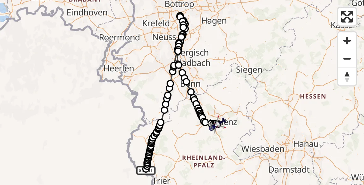 Flugroute Polizeihubschrauber Ferschweiler - Koblenz-Winningen Flugplatz, 14 Mai 2026, 00:22