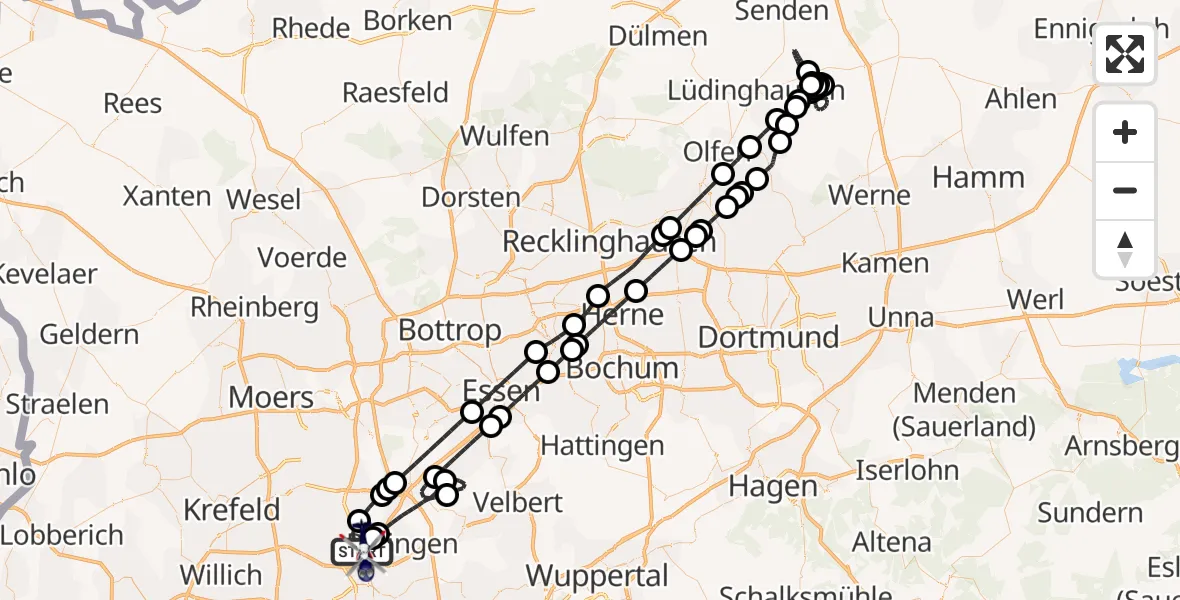 Flugroute Polizeihubschrauber Düsseldorf Flughafen - Düsseldorf Flughafen, 14 Mai 2026, 00:49