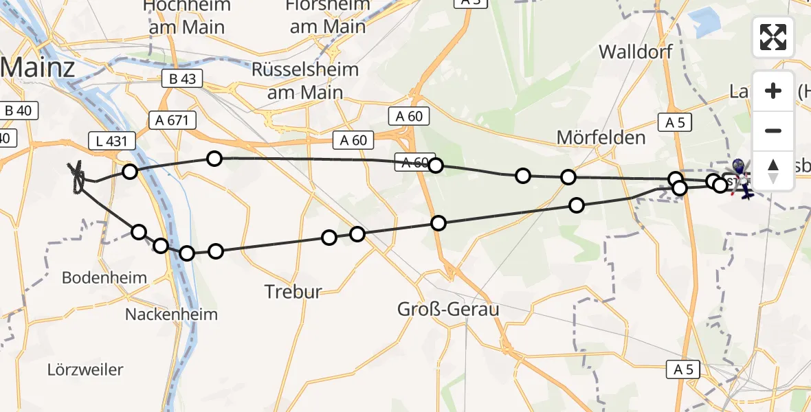 Flugroute Polizeihubschrauber Flughafen Frankfurt-Egelsbach - Flughafen Frankfurt-Egelsbach, 14 Mai 2026, 02:57