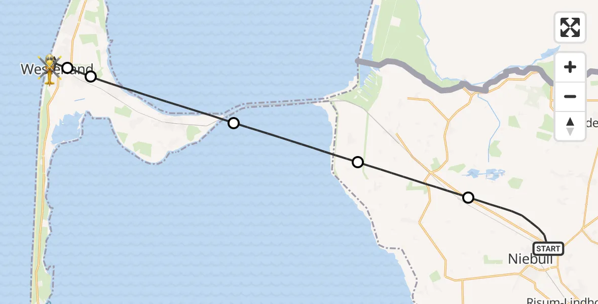 Flugroute Rettungshubschrauber Niebüll - Sylt, 14 Mai 2026, 04:40