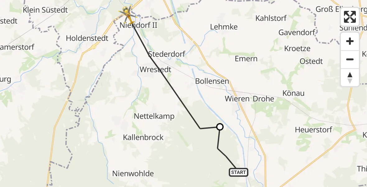 Flugroute Rettungshubschrauber Bad Bodenteich - Wrestedt, 14 Mai 2026, 05:53