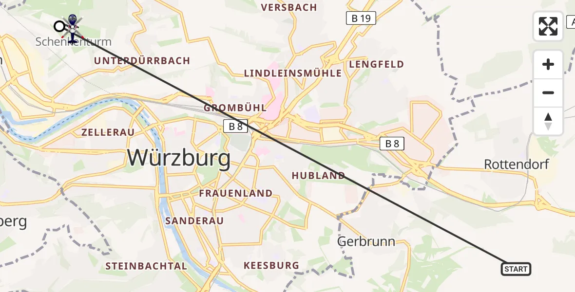 Flugroute Polizeihubschrauber Theilheim - Würzburg-Schenkenturm Flugplatz, 14 Mai 2026, 06:24