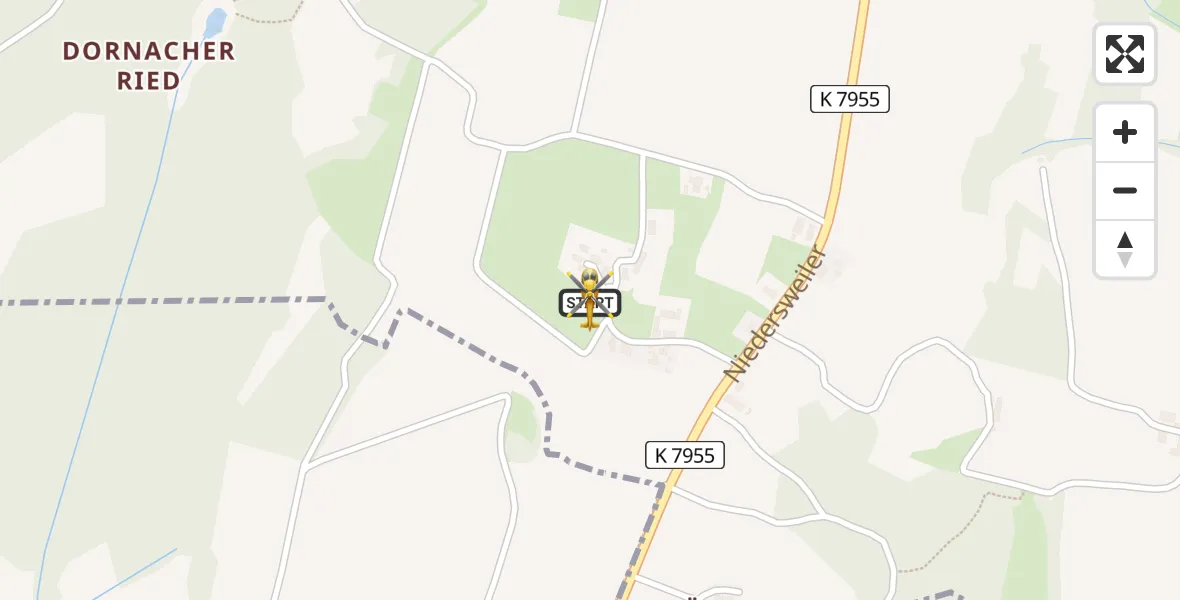 Flugroute Rettungshubschrauber Wolpertswende - Wolpertswende, 14 Mai 2026, 06:27