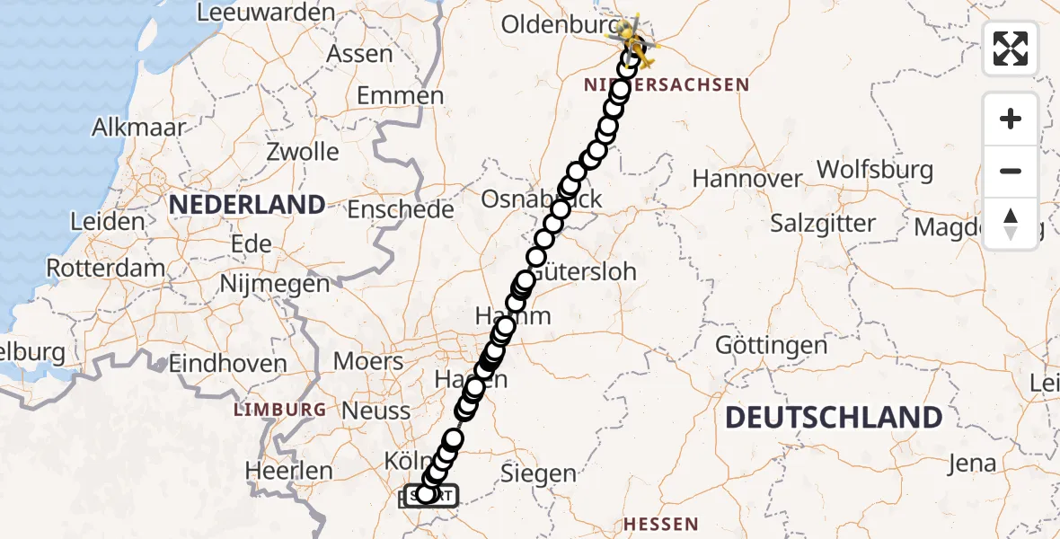 Flugroute Rettungshubschrauber Sankt Augustin - ADAC Air Rescue Station Bremen Hubschrauberlandeplatz (Christoph 6), 14 Mai 2026, 06:44