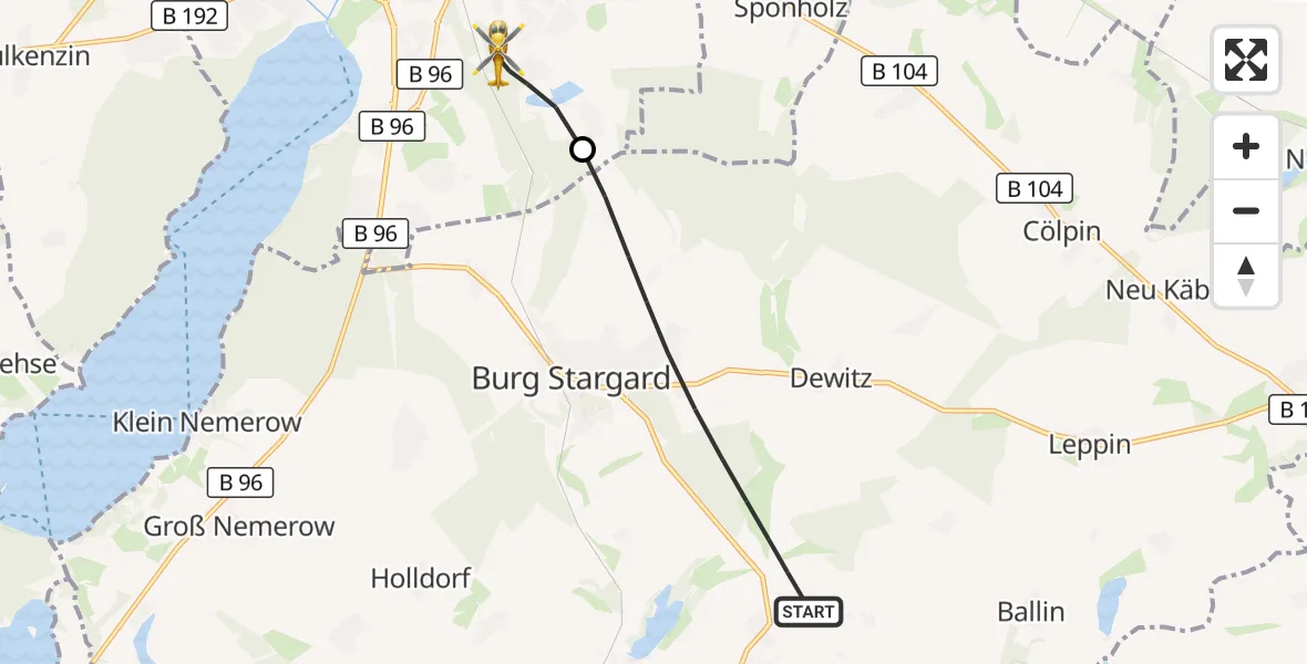 Flugroute Rettungshubschrauber Burg Stargard - Neubrandenburg, 14 Mai 2026, 06:53