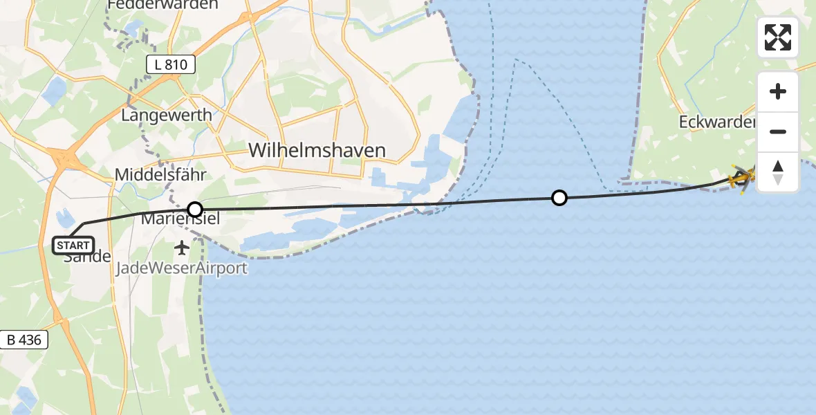 Flugroute Rettungshubschrauber Sande - Butjadingen, 14 Mai 2026, 07:56