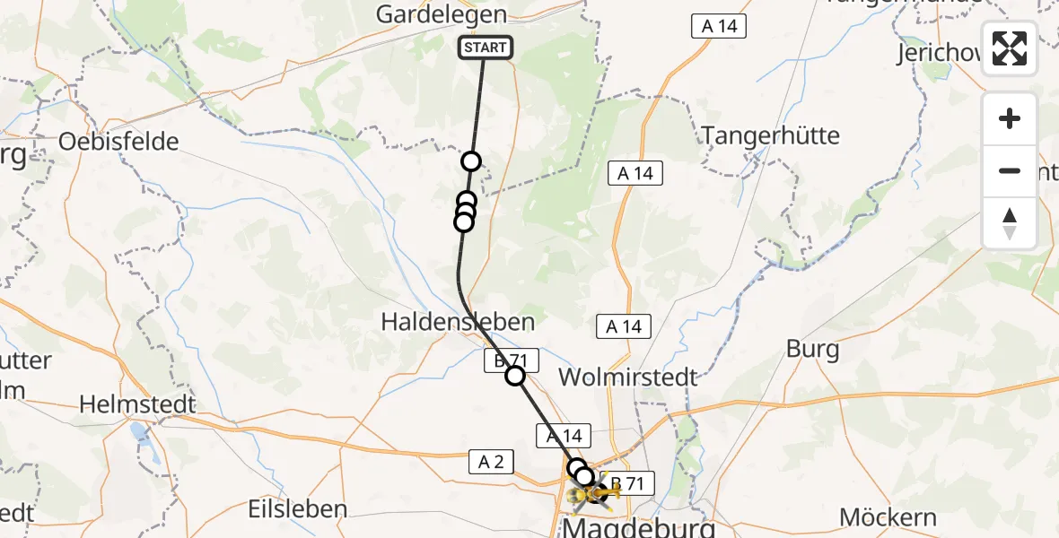 Flugroute Rettungshubschrauber Gardelegen - Magdeburg Hospital, 14 Mai 2026, 08:03