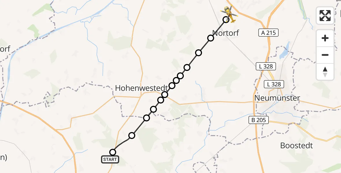 Flugroute Rettungshubschrauber Itzehoe Hungriger Wolf Flugplatz - Eisendorf, 14 Mai 2026, 08:24
