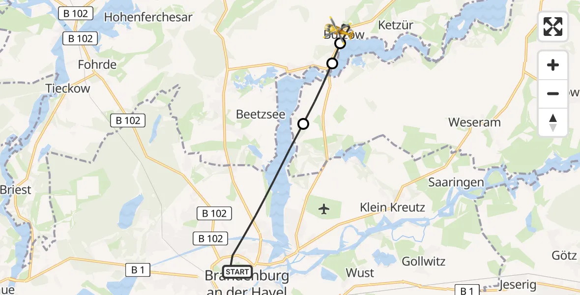 Flugroute Rettungshubschrauber Brandenburg an der Havel - Beetzseeheide, 14 Mai 2026, 08:28