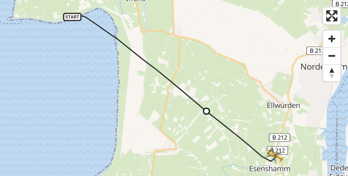 Flugroute Rettungshubschrauber Butjadingen - Nordenham, 14 Mai 2026, 08:39
