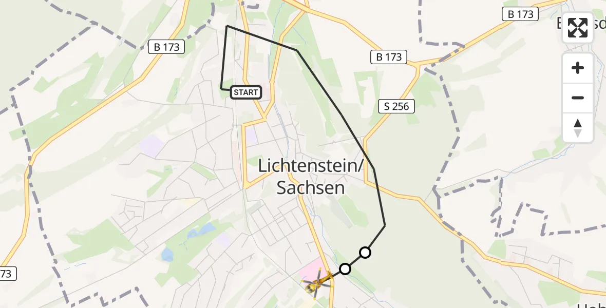 Flugroute Rettungshubschrauber Lichtenstein/Sa. - DRK Hospital Lichtenstein, 14 Mai 2026, 08:48