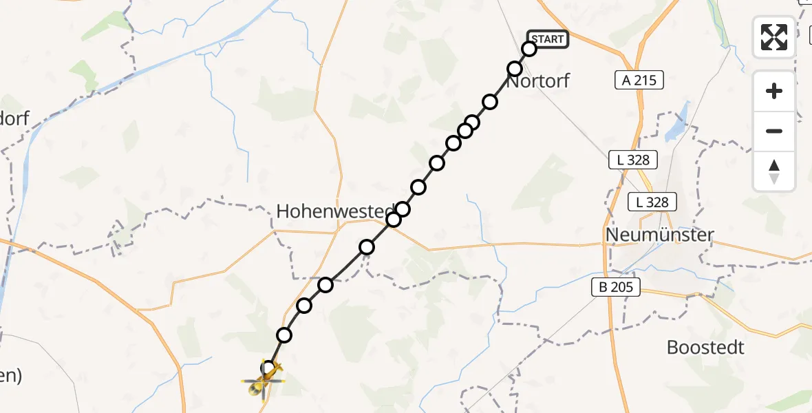 Flugroute Rettungshubschrauber Eisendorf - Itzehoe Hungriger Wolf Flugplatz, 14 Mai 2026, 08:54