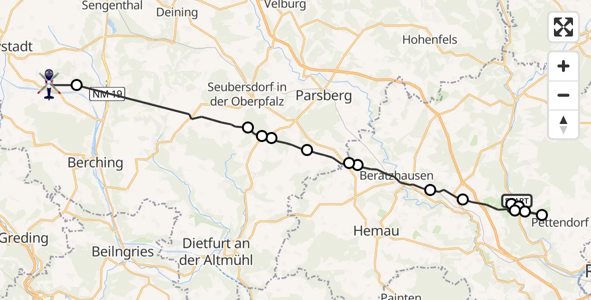 Flugroute Polizeihubschrauber Pielenhofen - Mühlhausen, 14 Mai 2026, 09:01