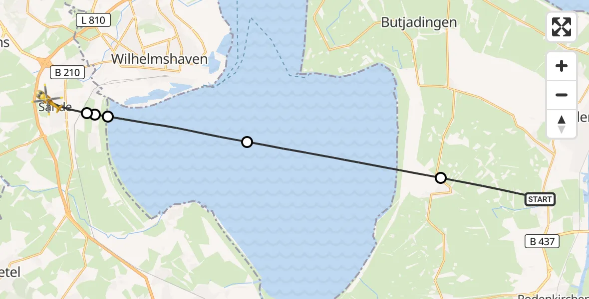 Flugroute Rettungshubschrauber Nordenham - Sande, 14 Mai 2026, 09:02