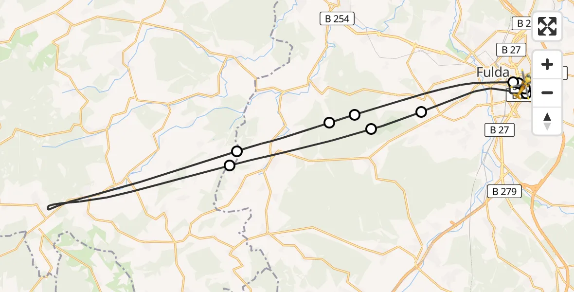 Flugroute Rettungshubschrauber Fulda Hospital - Fulda Hospital, 14 Mai 2026, 09:08