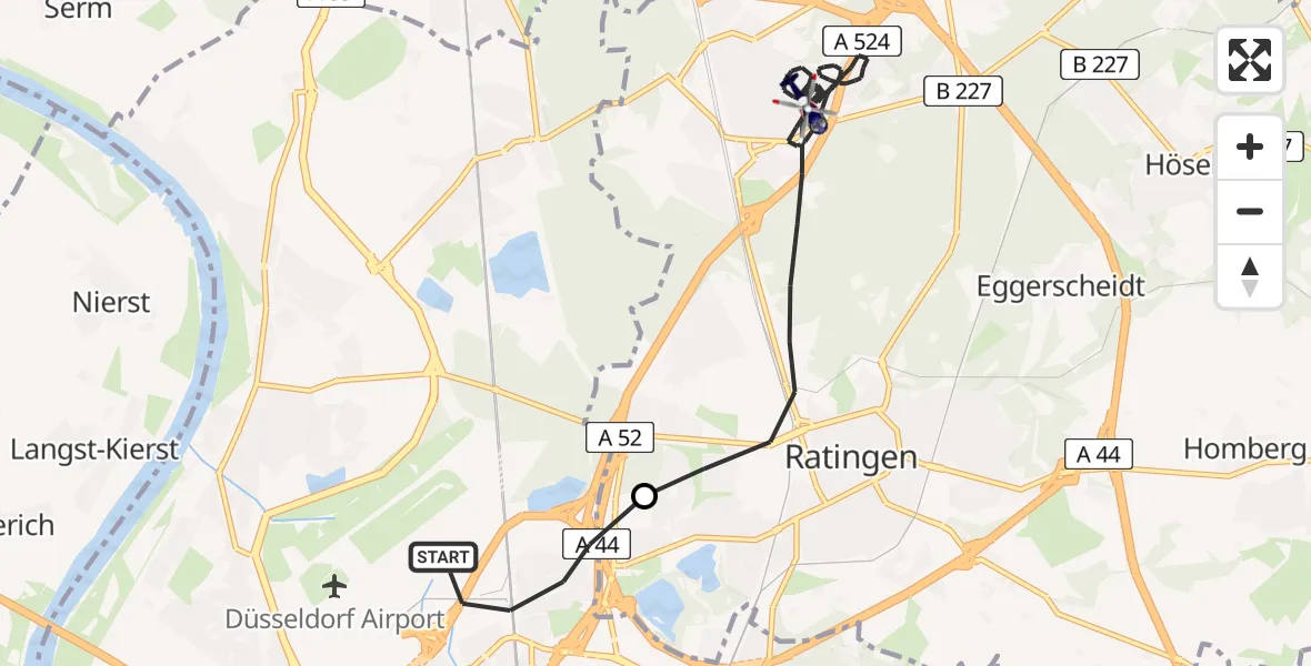 Flugroute Polizeihubschrauber Düsseldorf Flughafen - Ratingen, 14 Mai 2026, 09:11