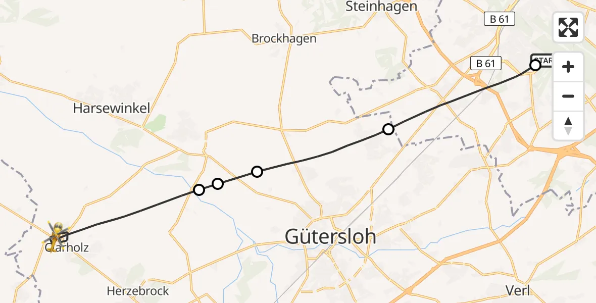 Flugroute Rettungshubschrauber Luftrettungszentrum Bielefeld - Herzebrock-Clarholz, 14 Mai 2026, 09:14