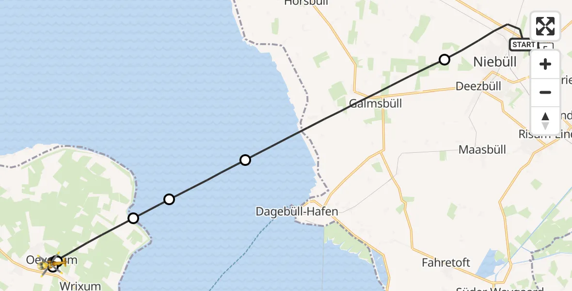 Flugroute Rettungshubschrauber Niebüll - Oevenum, 14 Mai 2026, 09:26