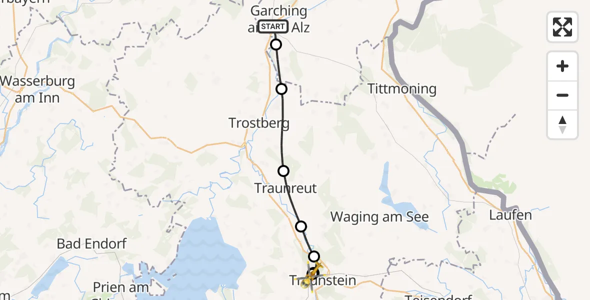 Flugroute Rettungshubschrauber Garching a.d.Alz - Traunstein Hospital, 14 Mai 2026, 09:44
