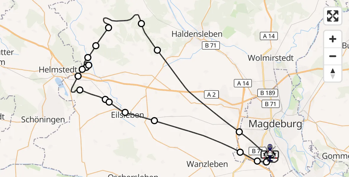 Flugroute Polizeihubschrauber Magdeburg City Flugplatz - Magdeburg City Flugplatz, 14 Mai 2026, 09:46
