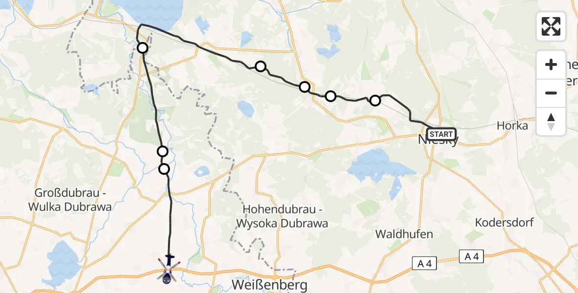 Flugroute Polizeihubschrauber Niesky - Malschwitz, 14 Mai 2026, 09:46