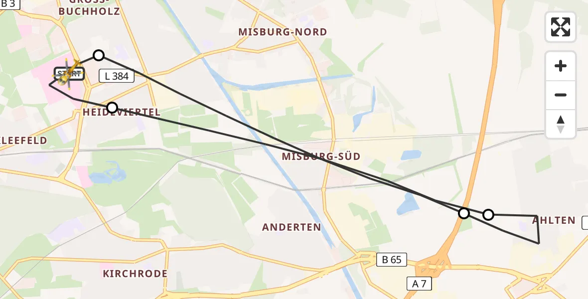Flugroute Rettungshubschrauber Hannover Luftrettung Hubschrauberlandeplatz (Christoph 4) - Hannover Luftrettung Hubschrauberlandeplatz (Christoph 4), 14 Mai 2026, 09:50
