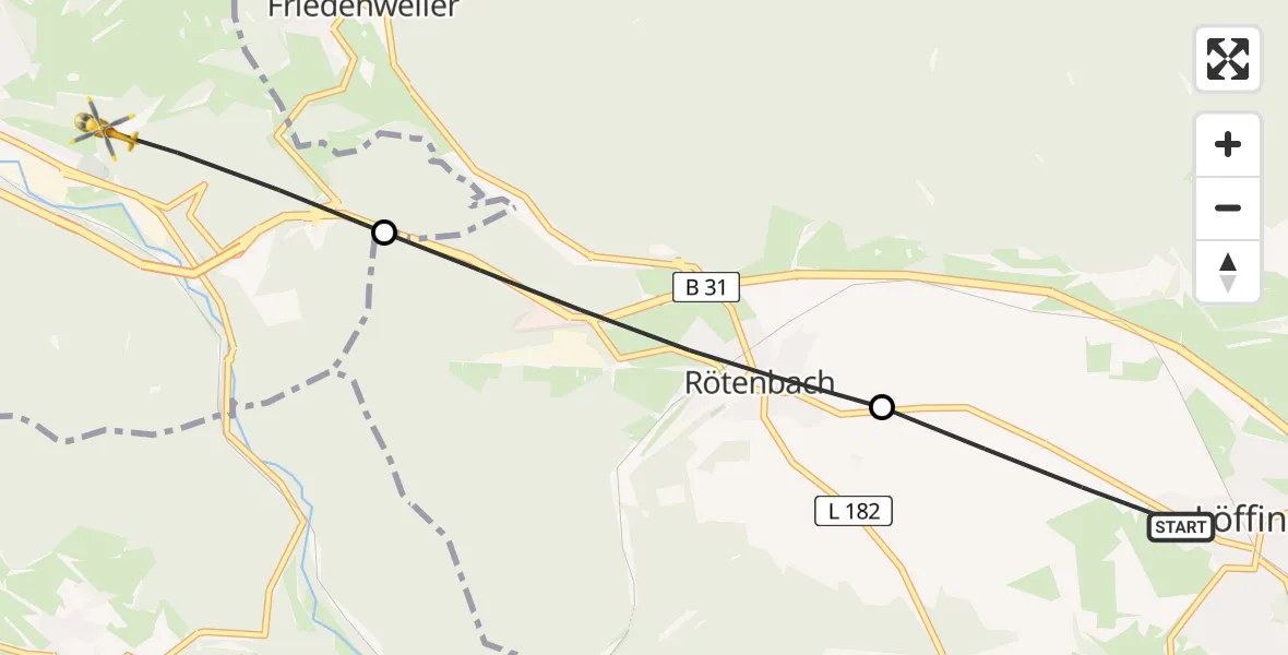 Flugroute Rettungshubschrauber Löffingen - Titisee-Neustadt, 14 Mai 2026, 10:03