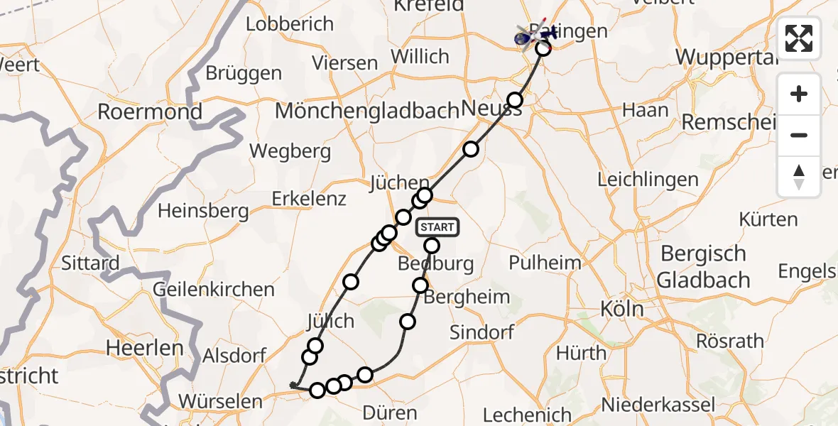 Flugroute Polizeihubschrauber Grevenbroich - Düsseldorf Flughafen, 14 Mai 2026, 10:04