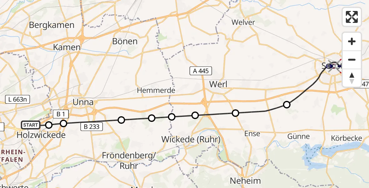 Flugroute Polizeihubschrauber Dortmund Flughafen - Soest, 14 Mai 2026, 10:06