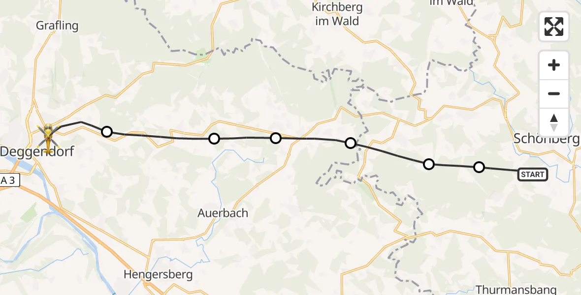 Flugroute Rettungshubschrauber Schönberg - Deggendorf, 14 Mai 2026, 10:16