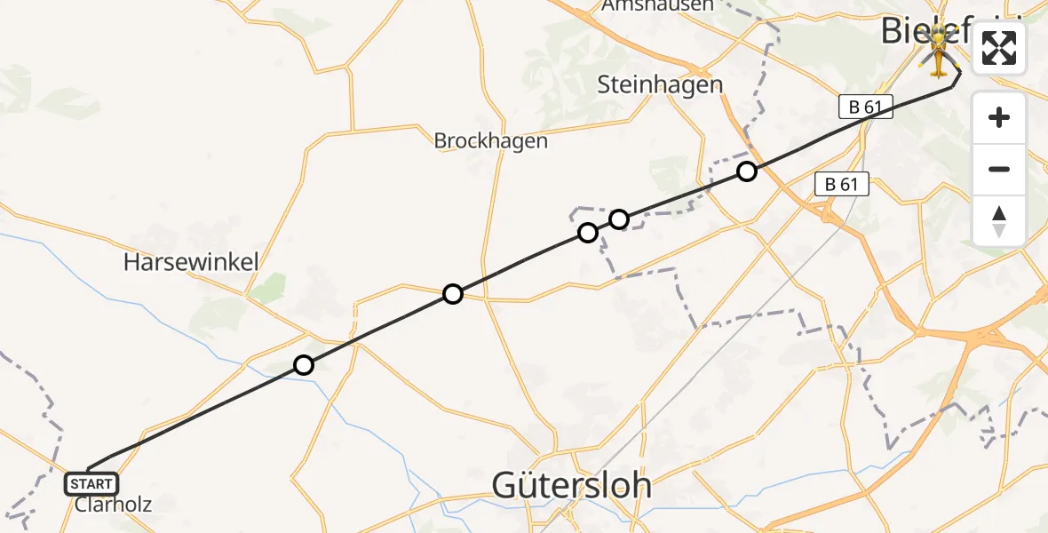 Flugroute Rettungshubschrauber Herzebrock-Clarholz - Bielefeld, 14 Mai 2026, 10:16