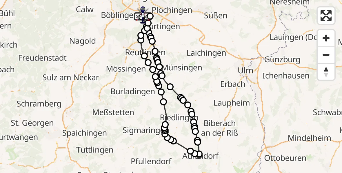 Flugroute Polizeihubschrauber Flughafen Stuttgart - Flughafen Stuttgart, 14 Mai 2026, 10:17
