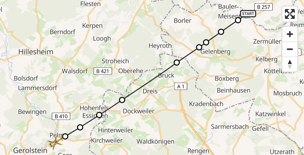 Flugroute Ambulanzhubschrauber Müllenbach - Pelm, 14 Mai 2026, 10:18