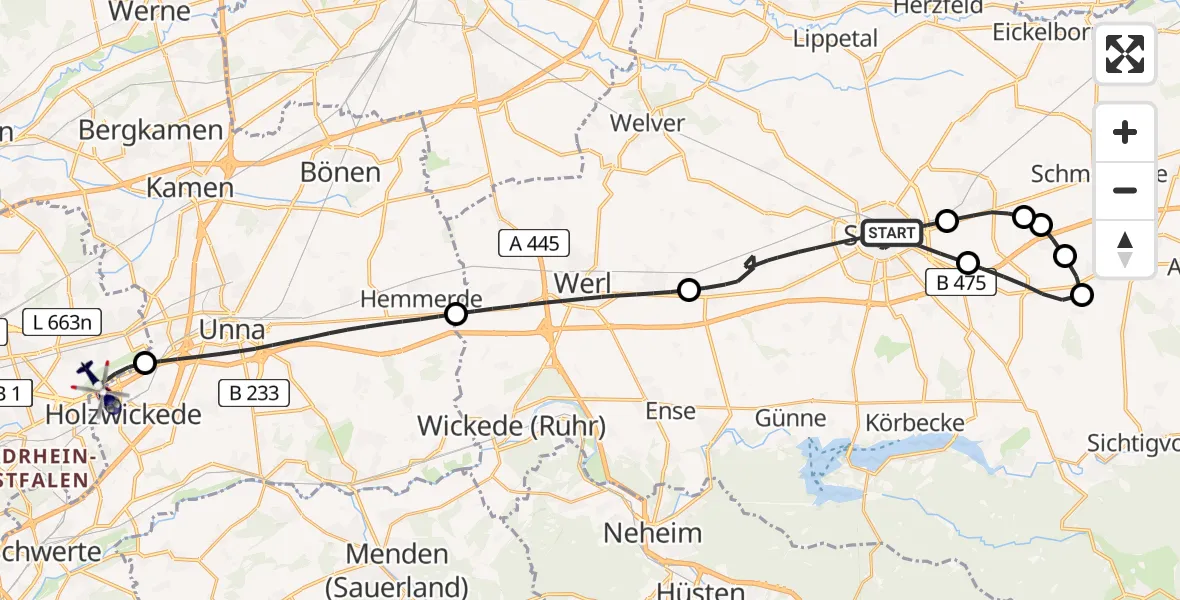 Flugroute Polizeihubschrauber Soest - Dortmund Flughafen, 14 Mai 2026, 10:22