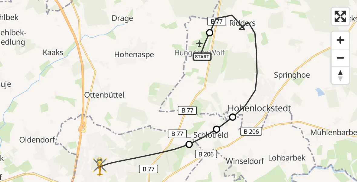 Flugroute Rettungshubschrauber Itzehoe Hungriger Wolf Flugplatz - Itzehoe, 14 Mai 2026, 10:26