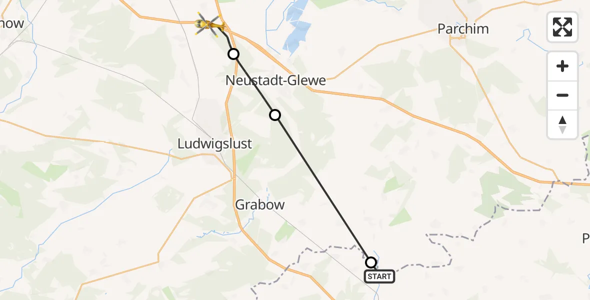 Flugroute Rettungshubschrauber Dambeck - Wöbbelin, 14 Mai 2026, 10:28