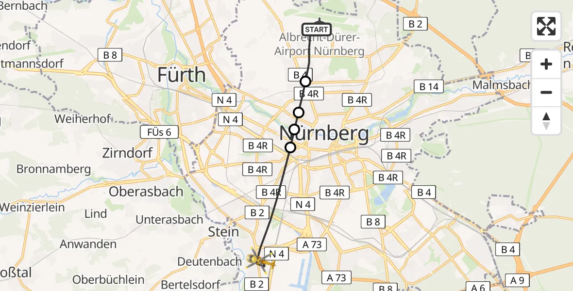 Flugroute Ambulanzhubschrauber Flughafen Nuremberg - Nürnberg, 14 Mai 2026, 10:29