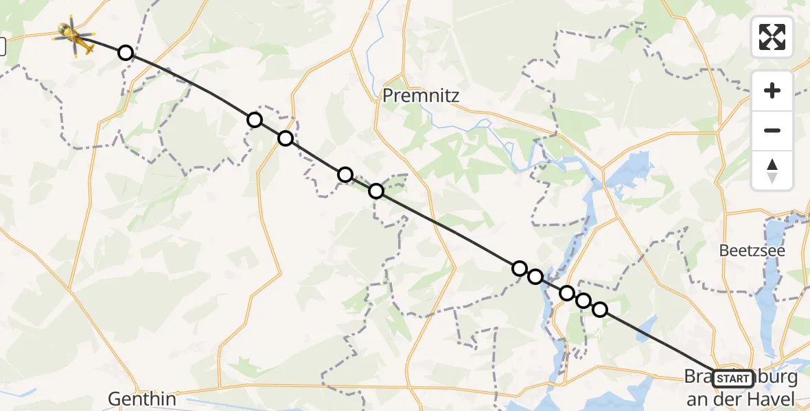 Flugroute Rettungshubschrauber Brandenburg an der Havel - Wust-Fischbeck, 14 Mai 2026, 10:29