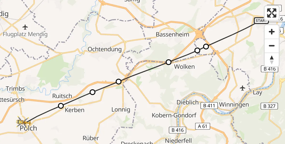Flugroute Rettungshubschrauber Koblenz - Polch, 14 Mai 2026, 10:47