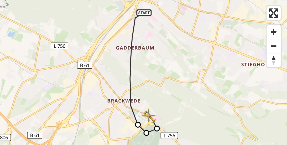 Flugroute Rettungshubschrauber Bielefeld - Luftrettungszentrum Bielefeld, 14 Mai 2026, 10:56