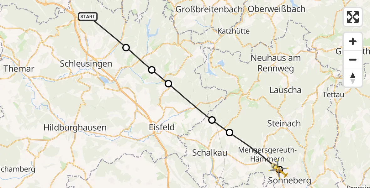 Flugroute Rettungshubschrauber Schleusingen - Sonneberg, 14 Mai 2026, 10:59