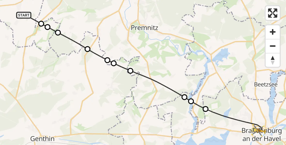 Flugroute Rettungshubschrauber Wust-Fischbeck - Brandenburg an der Havel, 14 Mai 2026, 11:00