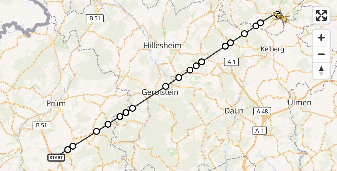 Flugroute Ambulanzhubschrauber Heisdorf - Nürburgring Hubschrauberlandeplatz, 14 Mai 2026, 11:08