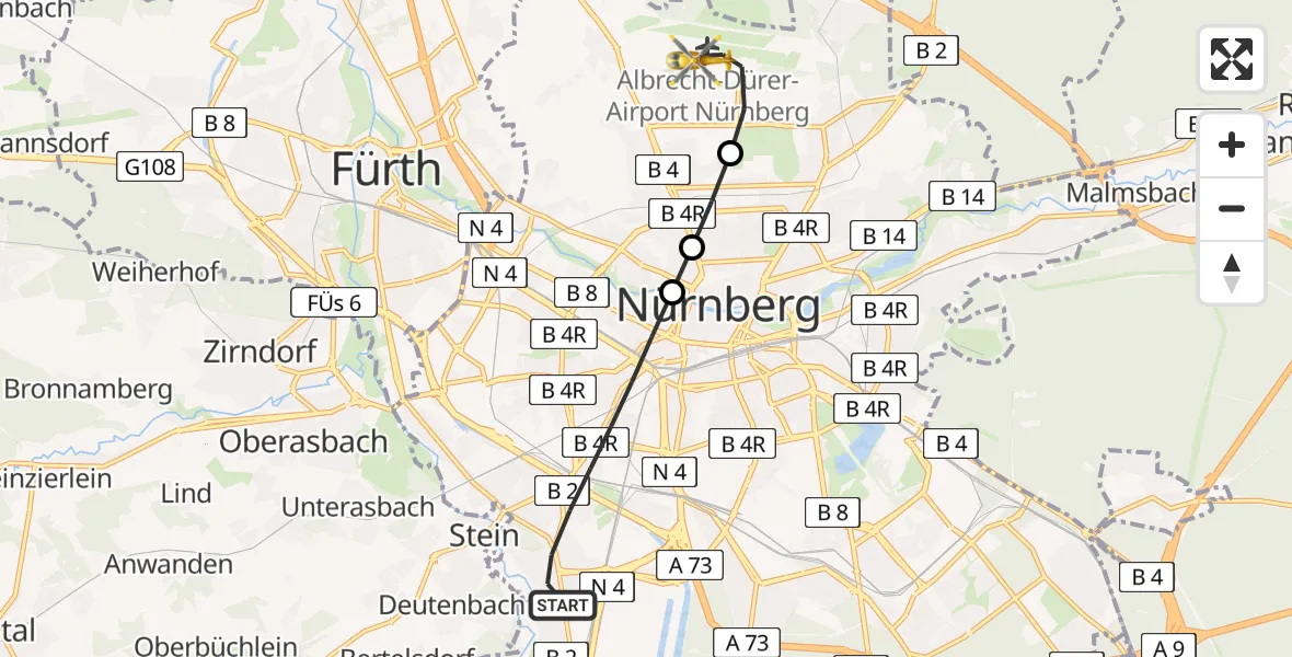 Flugroute Ambulanzhubschrauber Nürnberg - Flughafen Nuremberg, 14 Mai 2026, 11:14