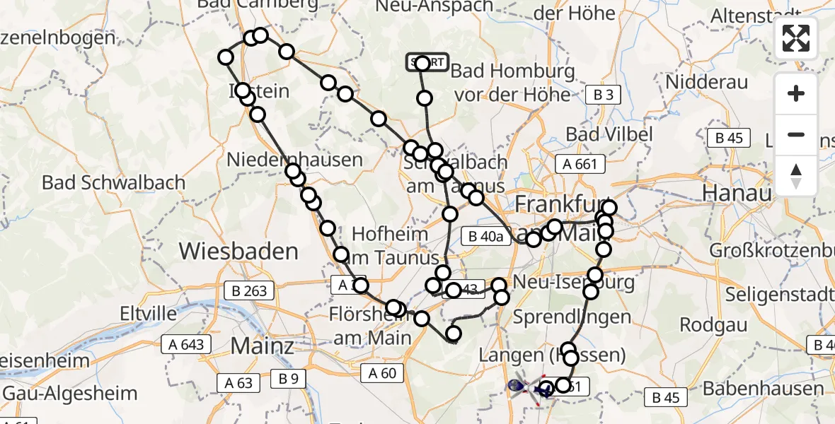 Flugroute Polizeihubschrauber Neu-Anspach - Flughafen Frankfurt-Egelsbach, 14 Mai 2026, 11:15