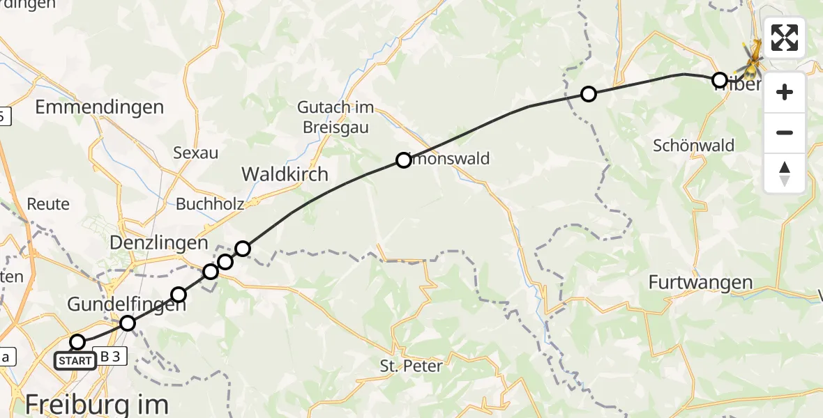 Flugroute Rettungshubschrauber Freiburg im Breisgau Flugplatz - Triberg im Schwarzwald, 14 Mai 2026, 11:19