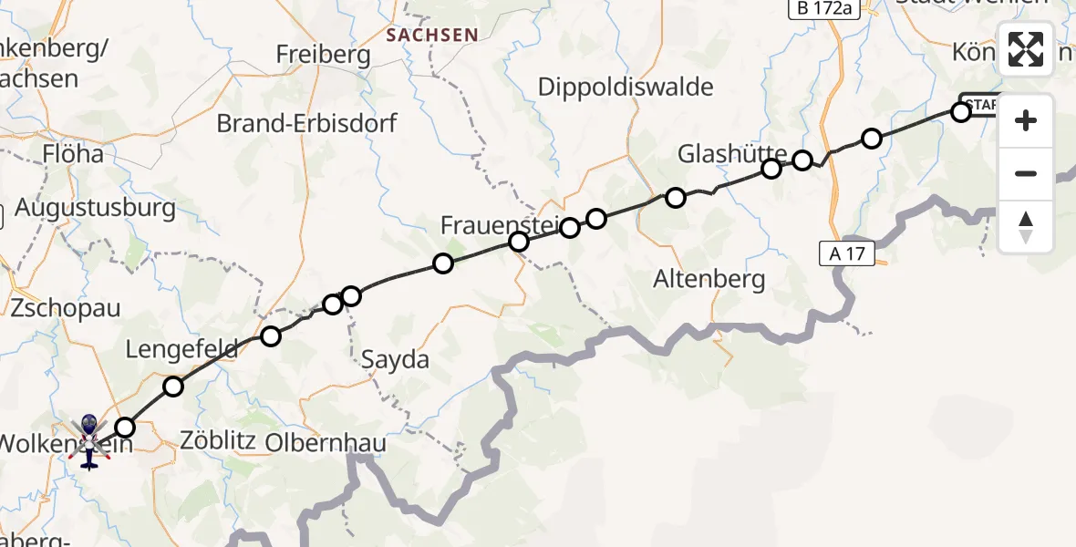 Flugroute Polizeihubschrauber Rosenthal-Bielatal - Wolkenstein, 14 Mai 2026, 11:41